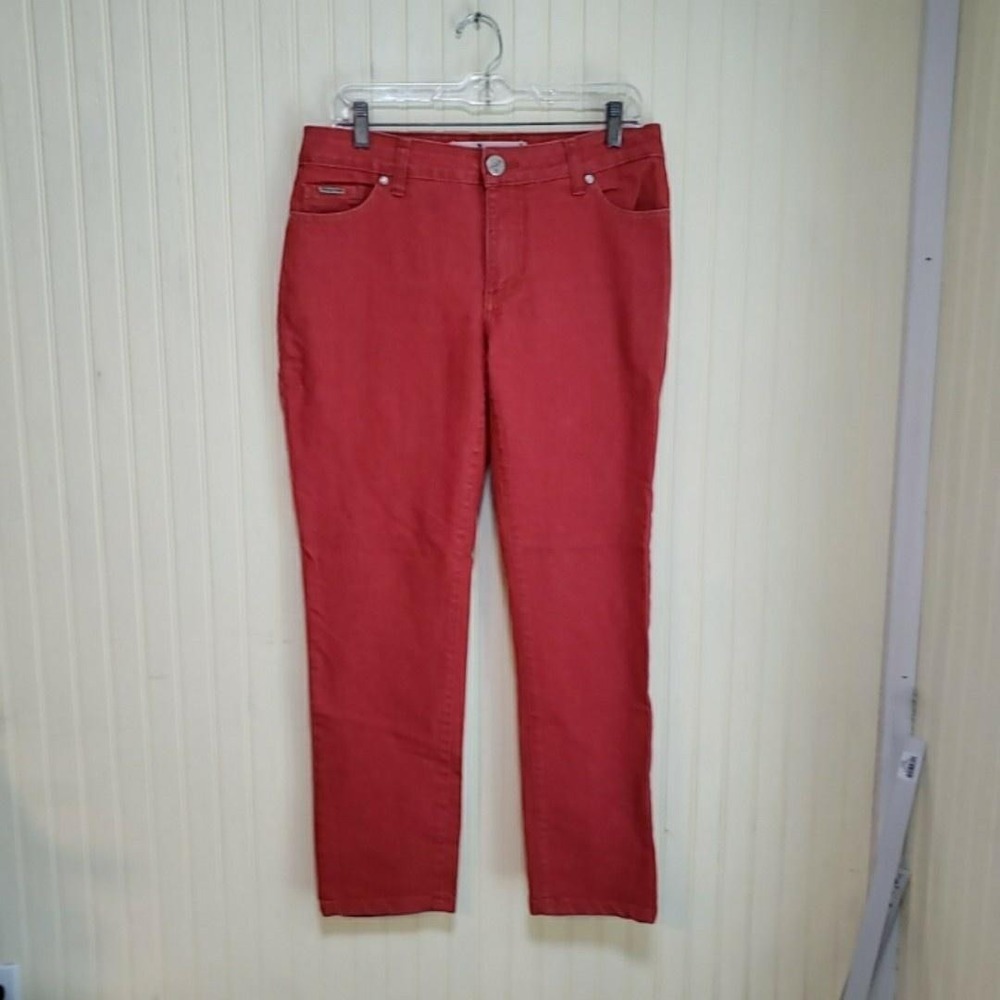 Beija-Flor Audrey Jeans Womens 8 Red Straight Stretch Denim Pants Made In Brazil